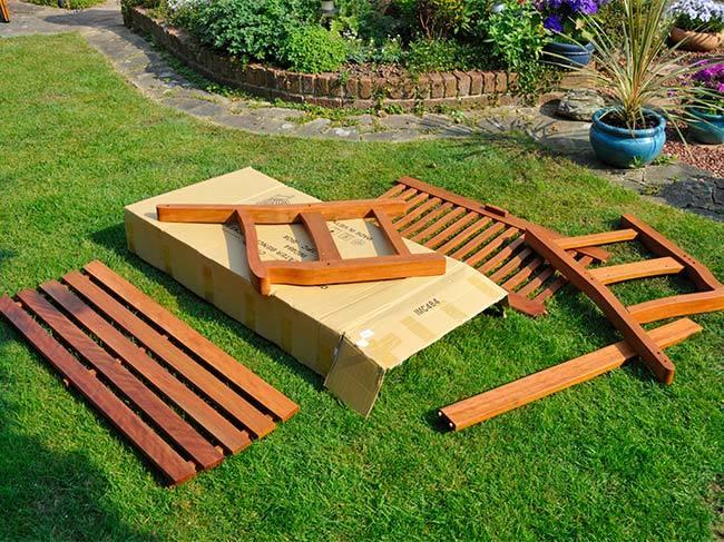 Disassembled wooden outdoor seating