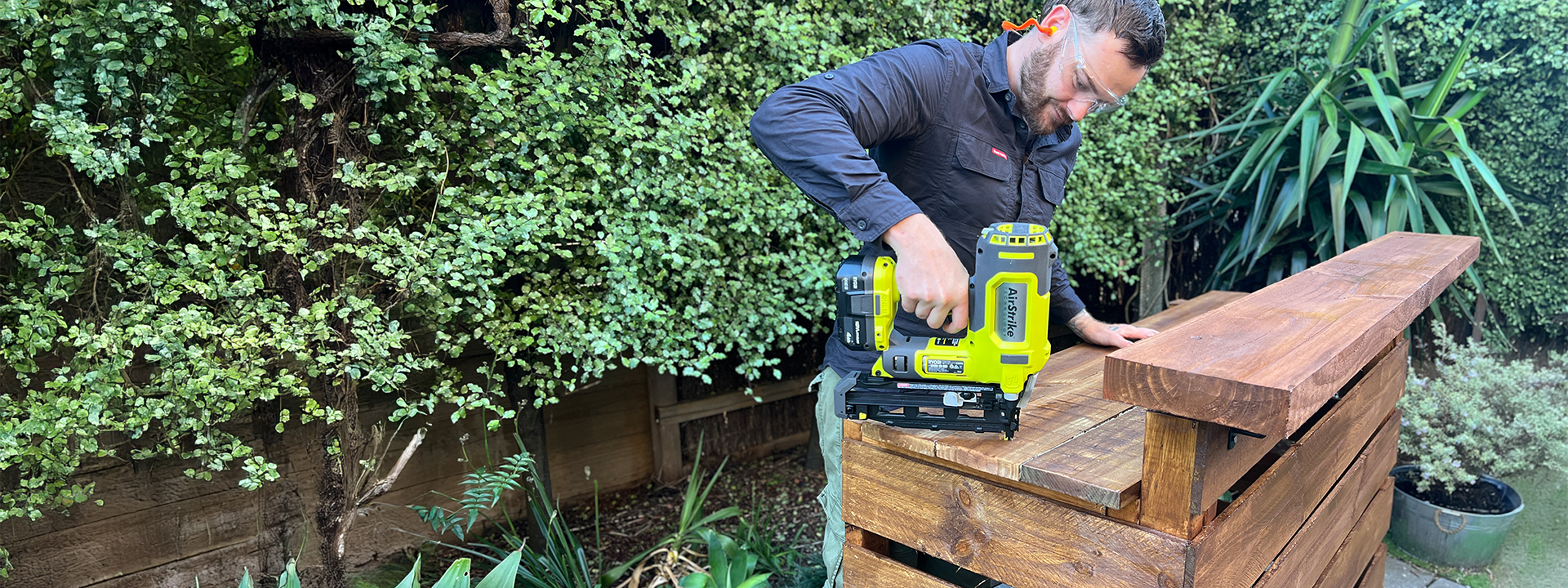 Using a RYOBI Nailer to build a DIY backyard bar