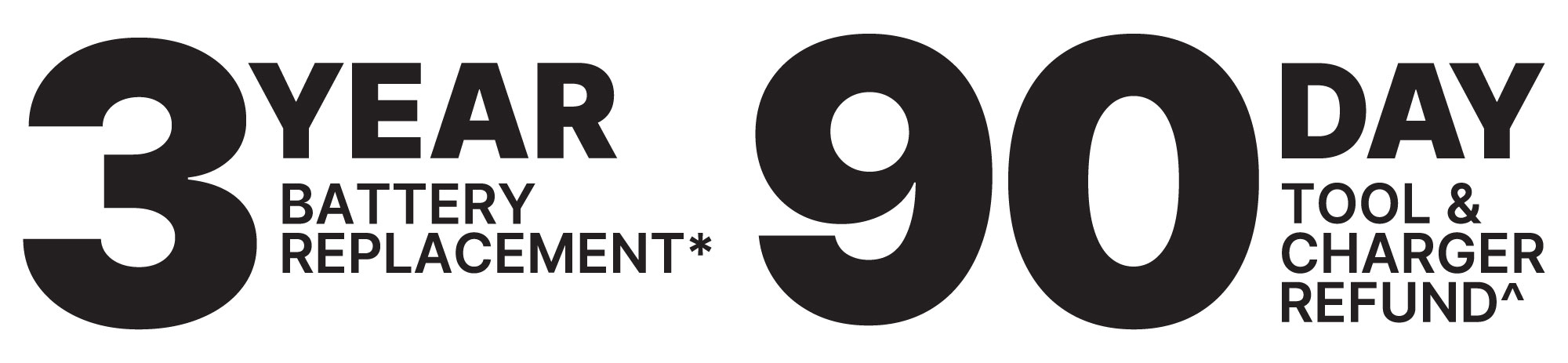 3 year battery replacement, 90 day tool & charger refund