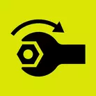 Icon: black spanner with bolt and clockwise arrow on hyper green background 