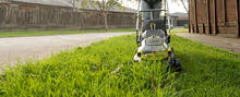 Mowing the nature strip with a RYOBI Lawn Mower