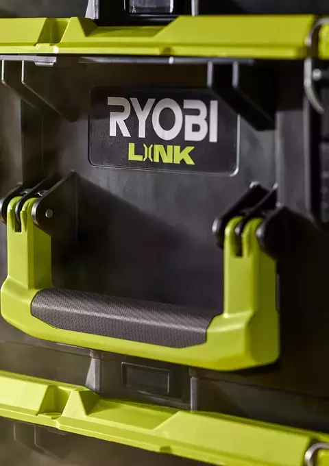 Close up of RYOBI LINK modular storage tubs